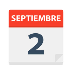 Septiembre 2 - Calendar Icon - September 2. Vector illustration of Spanish Calendar Leaf