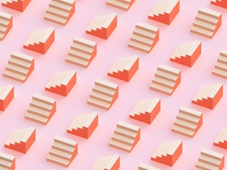 3d stairs pattern background with pastel cream and pink colors. Geometrical shapes pink texture. 