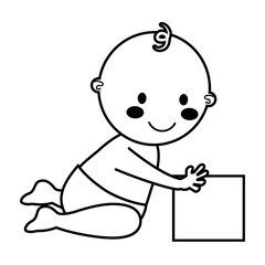 cute little baby with box carton