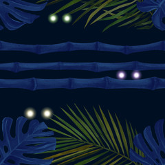 Watercolor tropical wildlife seamless pattern. Hand Drawn night jungle nature, animals eyes, illustration