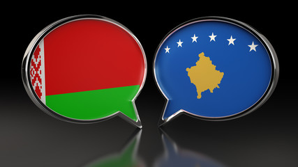 Belarus and Kosovo flags with Speech Bubbles. 3D illustration