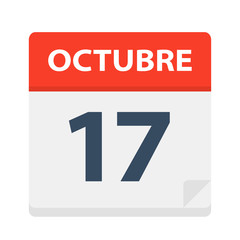 Octubre 17 - Calendar Icon - October 17. Vector illustration of Spanish Calendar Leaf