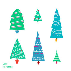 christmas trees set pattern on a white background, minimalistic