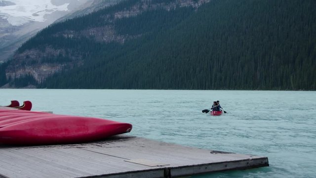 video loop of canoeists paddling on on Lake Louise