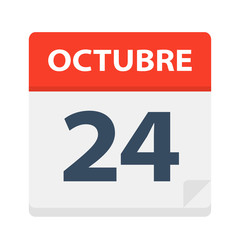 Octubre 24 - Calendar Icon - October 24. Vector illustration of Spanish Calendar Leaf