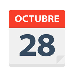 Octubre 28 - Calendar Icon - October 28. Vector illustration of Spanish Calendar Leaf