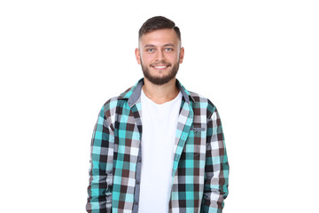 Young man in shirt isolated on white background