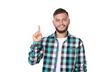 Naklejka premium Young man in shirt isolated on white background