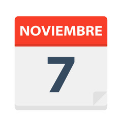 Noviembre 7 - Calendar Icon - November 7. Vector illustration of Spanish Calendar Leaf