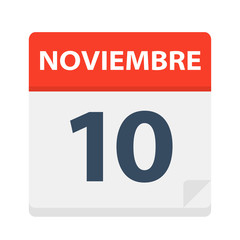 Noviembre 10 - Calendar Icon - November 10. Vector illustration of Spanish Calendar Leaf