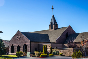 Church With Cross In Early Morning