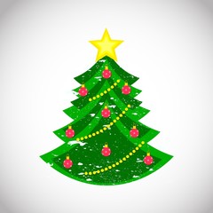 Christmas tree with ball, star and decor. isolated