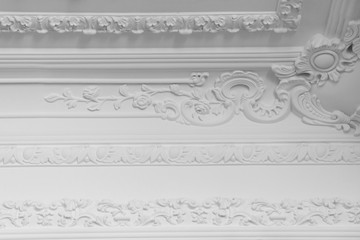 Luxury white wall design bas-relief with stucco mouldings roccoco element