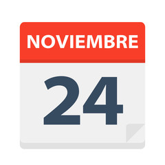 Noviembre 24 - Calendar Icon - November 24. Vector illustration of Spanish Calendar Leaf