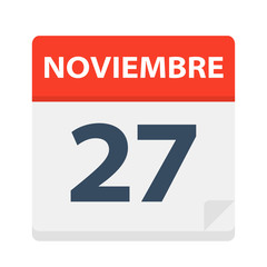Noviembre 27 - Calendar Icon - November 27. Vector illustration of Spanish Calendar Leaf