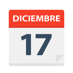 Diciembre 17 - Calendar Icon - December 17. Vector illustration of Spanish Calendar Leaf