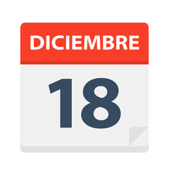 Diciembre 18 - Calendar Icon - December 18. Vector illustration of Spanish Calendar Leaf