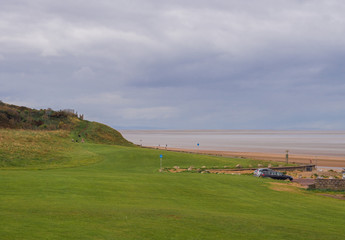 Fototapeta premium Golden sands and sand dunes at New Brighton Beach, Wirral, UK