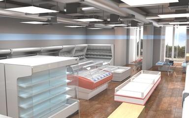 shop, grocery store, interior visualization, 3D illustration