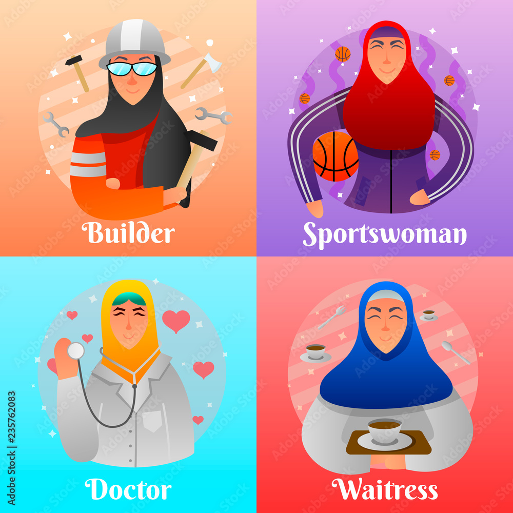 Canvas Prints Muslim Women Professions Design Concept