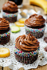 Chocolate zucchini banana cupcakes with chocolate avocado banana peanut butter cream frosting