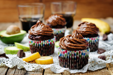 Chocolate zucchini banana cupcakes with chocolate avocado banana peanut butter cream frosting