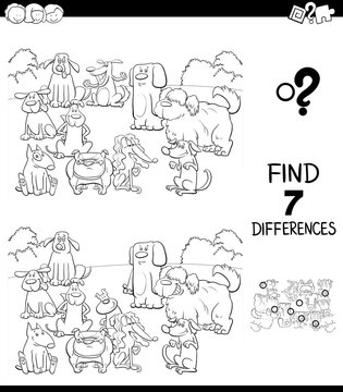 differences game with dogs color book