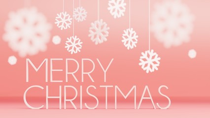 Merry Christmas 3d background with 2019 and snowflakes on pink backgound.