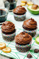 Chocolate zucchini banana cupcakes with chocolate avocado banana peanut butter cream frosting