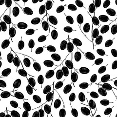 Neem. Berry. Texture, seamless, wallpaper. Black silhouette on white background.