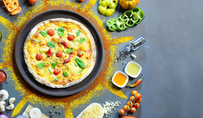 Pizza with flour around