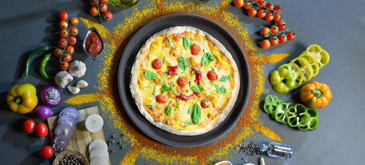 Pizza with flour around