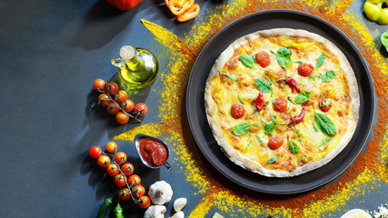 Pizza with flour around