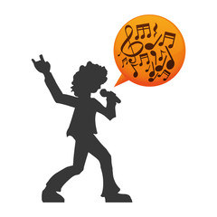 rock and roll singer with microphone and notes