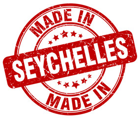 made in Seychelles red grunge round stamp