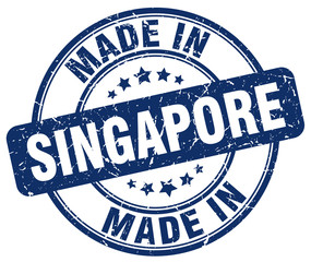made in Singapore blue grunge round stamp