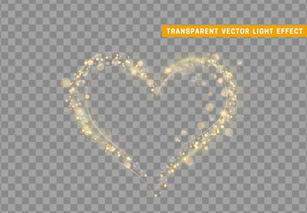 Golden heart of glitter light effect. Glowing sparkling particles on transparent background. Sparkle stardust. vector illustration.
