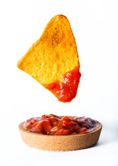 tortilla chips with tomato dip