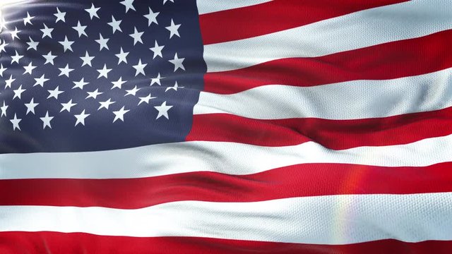 Flag of USA waving on sun. Seamless loop with highly detailed fabric texture. Loop ready in 4k resolution.