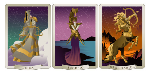 three zodiac signs cards
