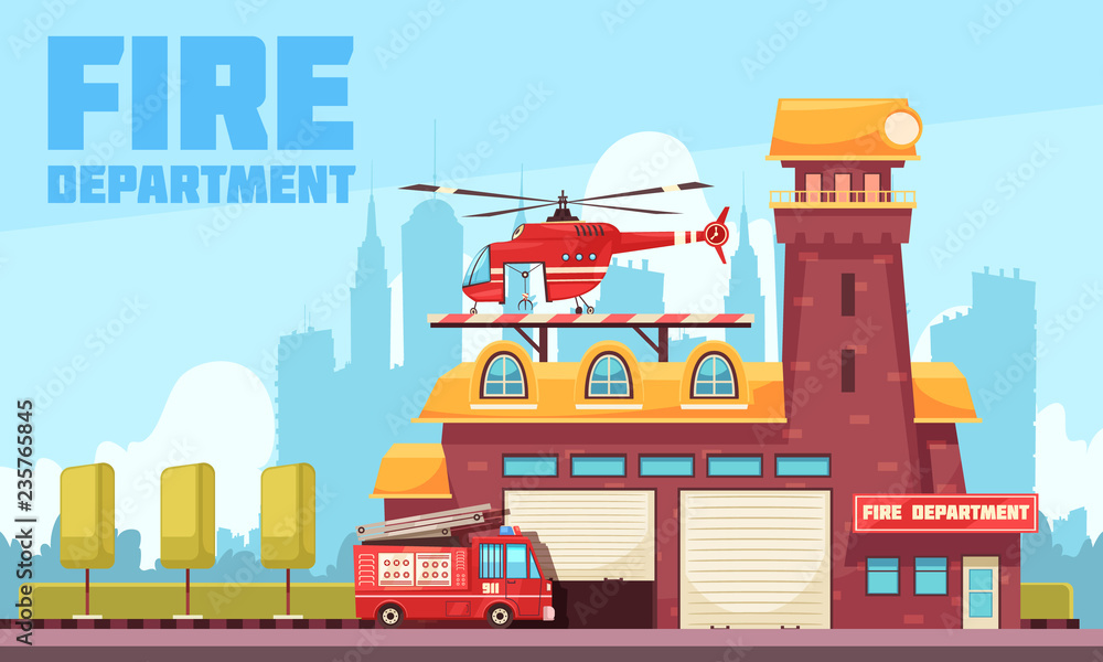 Poster Fire Station Flat Background