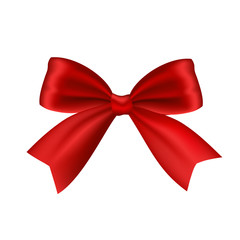 Red bow with ribbon, isolated on transparent background.
