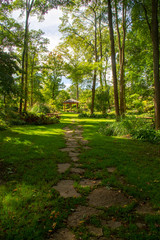 A trail on a sunny day in the Krider World’s Fair Garden in Middlebury, Indiana.