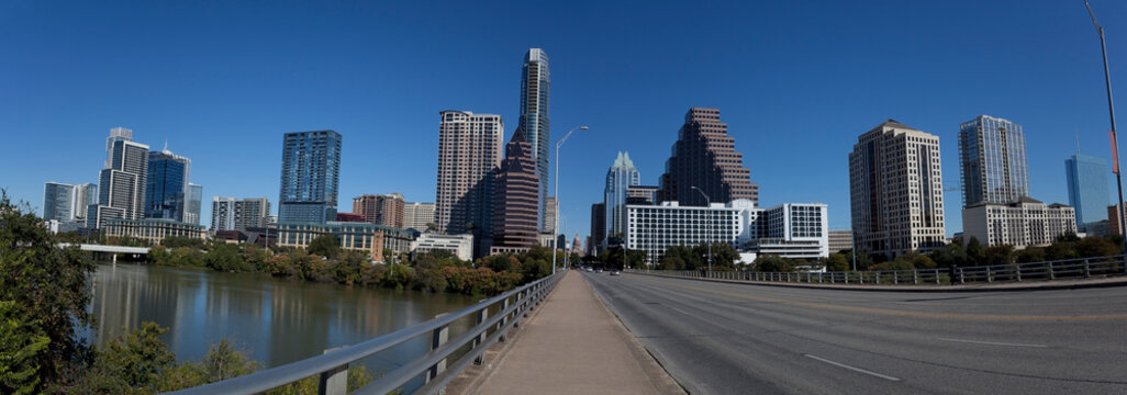 Austin, Texas Panorama Seen From South Congress Avenue.