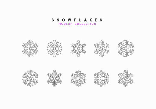 Set vector snowflakes. Collection of snowflake winter decoration. Isolated on white background.