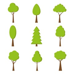 Tree icon. Vector. Nature symbol in flat design. Green forest plants. Collection of design elements.