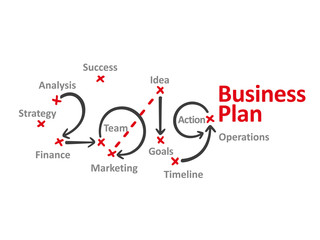 Business Plan New Year 2019 word cloud red marks white background vector