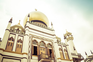 Daytime image of the Sultan Mosque in Singapore in the Little Arabia district.