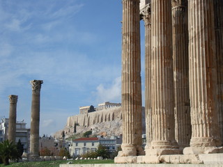 Views of Greece: temple of Zeus with Acropolis on the background, Athens