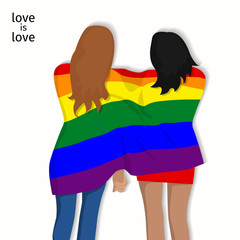 Lesbian Girls LGBT Flag Rainbow Symbol Embrace